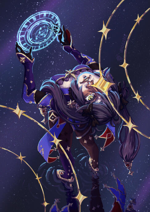 Fanart of Mona from Genshin Impact made for a zine